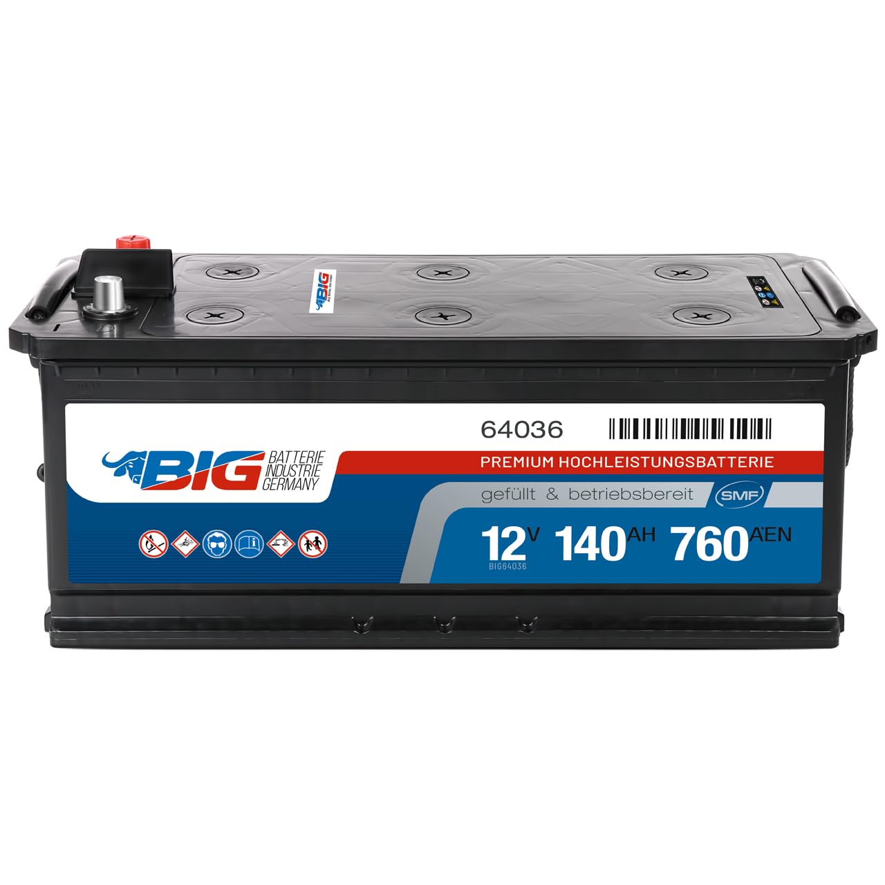 BIG Premium 64036 LKW Batterie 12V 140Ah 760A/EN - Starterbatterie für Nutzfahrzeuge, Traktor & Baumaschinen - Wartungsfrei, Gefüllt & Geladen, Rüttelfest