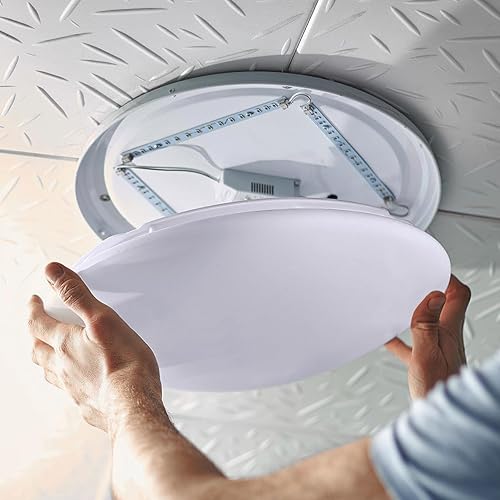 COHEALI 10.6" White Plastic Flush Mount Plastic Ceiling Fixture Shade - Round Light Cover for Drum Lampshades, Pendant Lights DIY Lighting – Fits 8.9" Opening