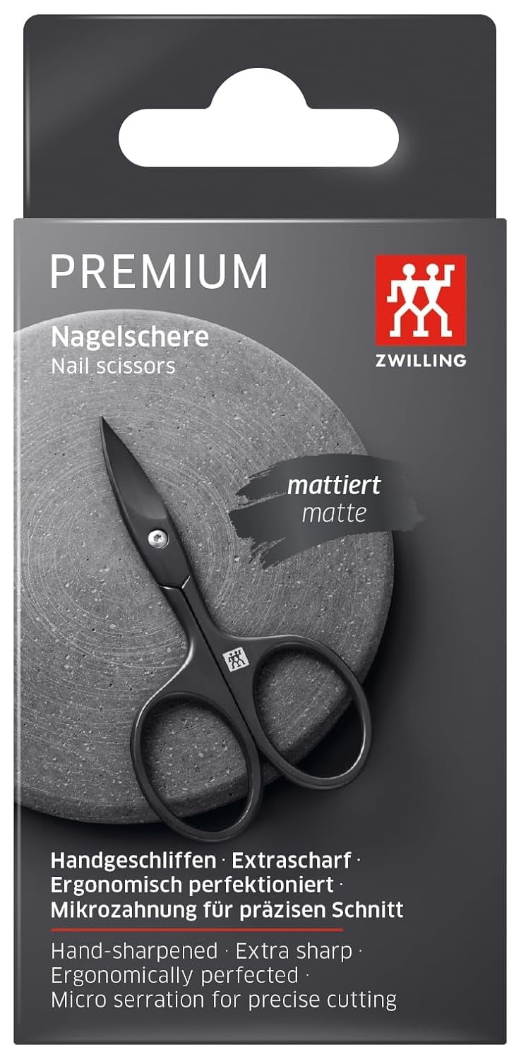 ZWILLING Nożyczki do paznokci (ostre, lekko zakrzywione ostrze z mikroszlifem, hipoalergiczne, do paznokci u rąk i nóg), premium, czarne, 90 mm