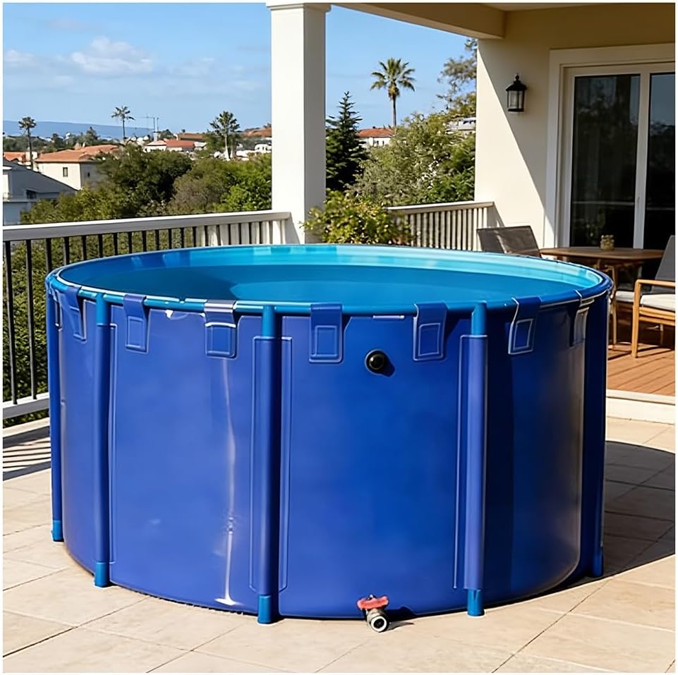 Zfmnoyev PVC Frame Above Ground Fish Pond, Large Collapsible Canvas Stock Tank Pond, Multi-Purpose Above-Ground Water Reservoir, for Koi Culture Agricultural Irrigation(3x0.6 m/118.1x23.6in)