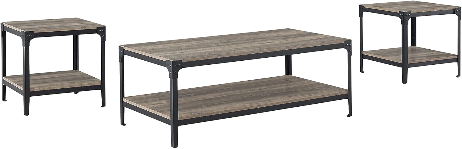 Walker Edison Furniture Company 3-Piece Rustic Angle Iron Coffee Table Set, Grey Wash : Home & Kitchen