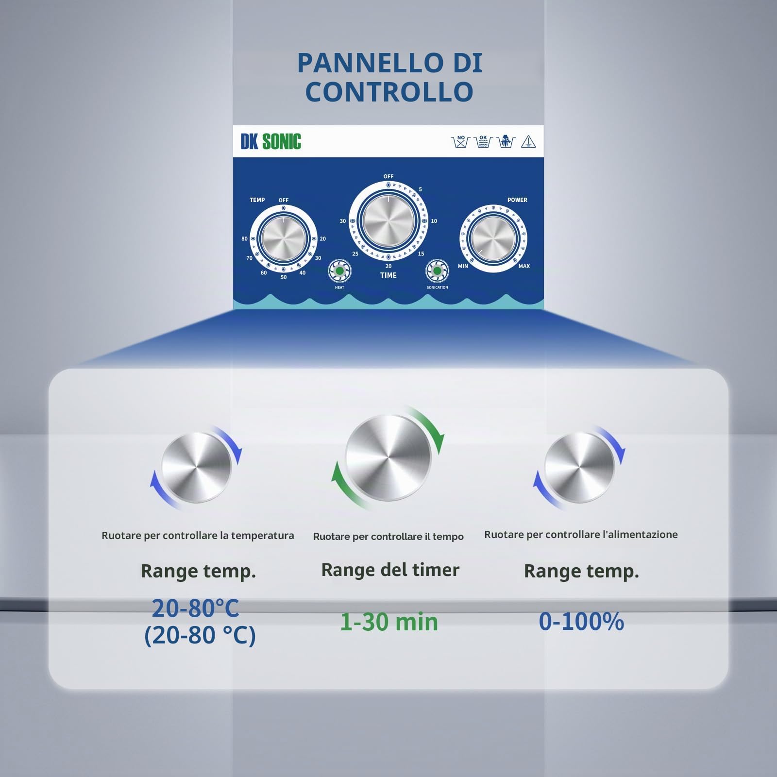DK SONIC Pulitore ad Ultrasuoni 10L 240W con Funzione di Regolazione Della Potenza, Timer e Riscaldatore per Parti, Schede Elettroniche, Pulizia Catene (Cestello Incluso)