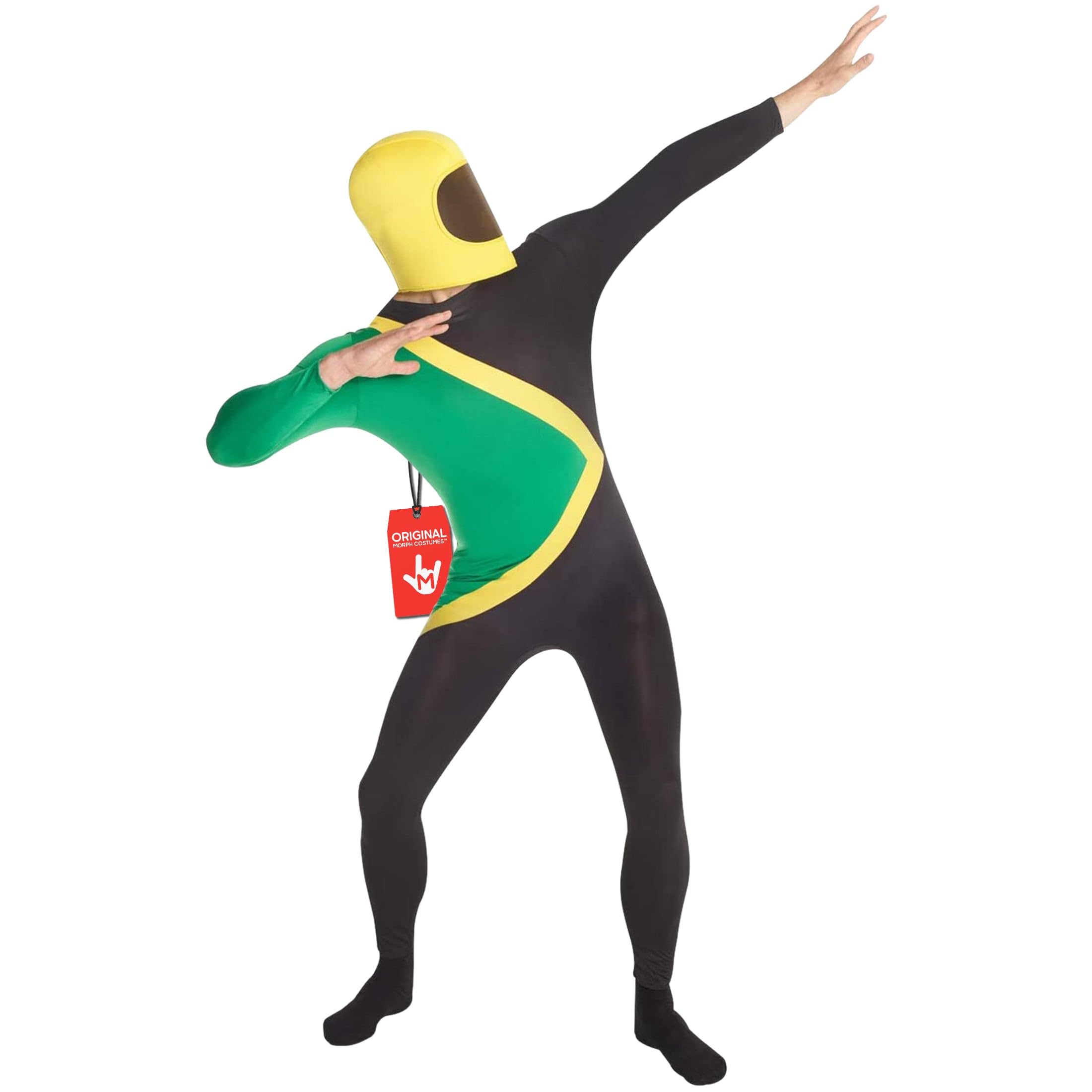 Morphsuits Costume Tuta Bob Giamaicano Adulti, Costume Carnevale Uomo | Tuta Integrale Verde & Casco Abbinato, Chiusura con Zip, Perfetto per Halloween, Ideale per il Cosplay