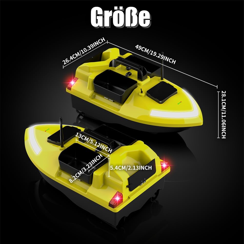 500m Futterboot mit GPS, 12000mAh Nachtangeln Fischköder Köderboot mit LED,10km/h, Fernbedienung Futterboote Bait Boat Ferngesteuertes Köderboot, 2 KG Beladung