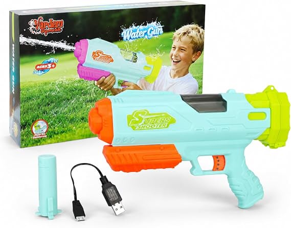 VARDEM Kutulu Şarjlı Otomatik Su Tabancası 30 cm, USB Şarjlı Elektrikli Water Gun, Hızlı Su Doldurma Özellikli Yaz Oyuncağı, Çocuklar İçin Bahçe ve Havuz Oyuncağı - Super Shooter VRD10975