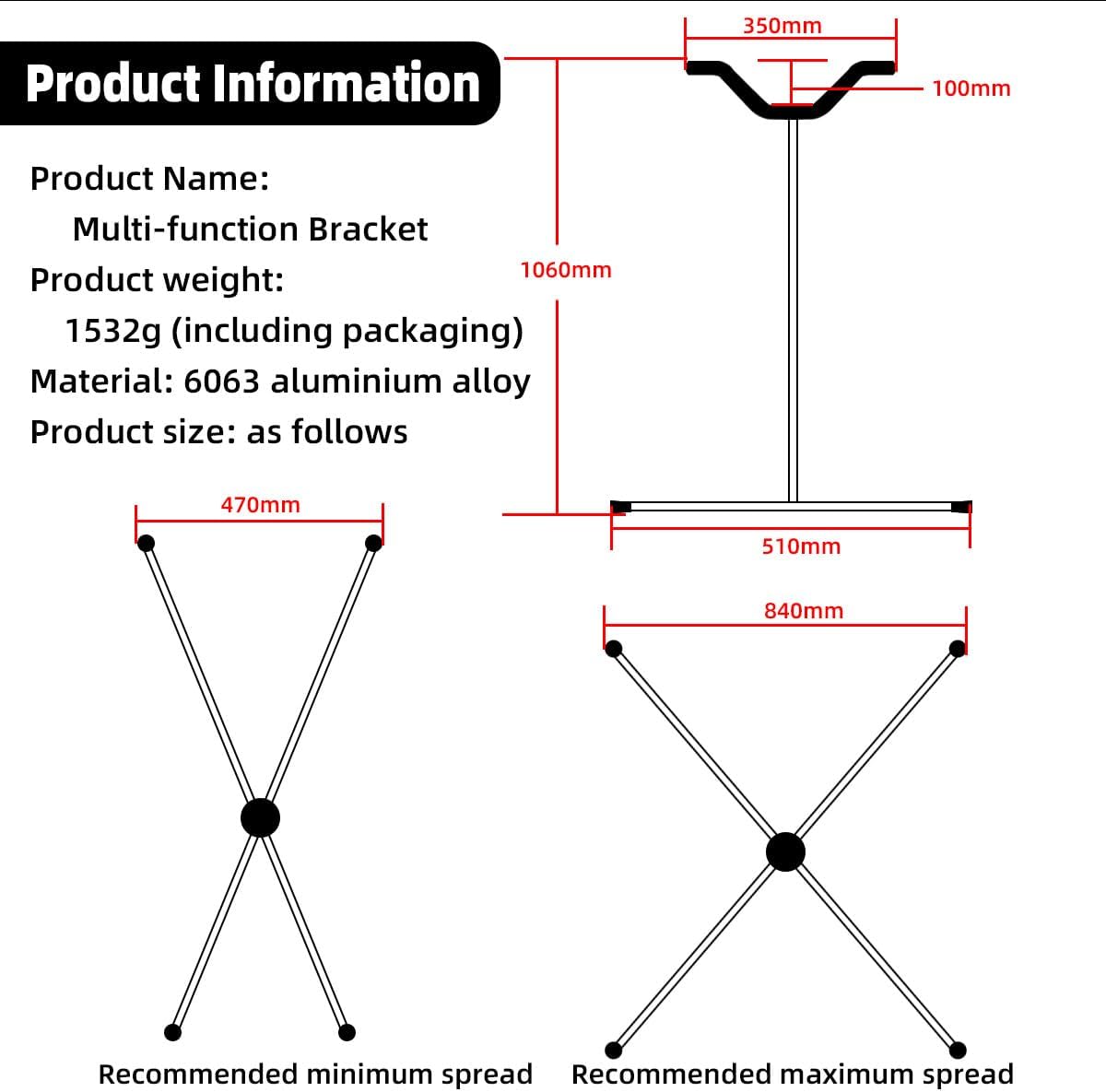 Airplane Display Stand 106×51×35cm Multi-Function Bracket for RC Model (Silver)