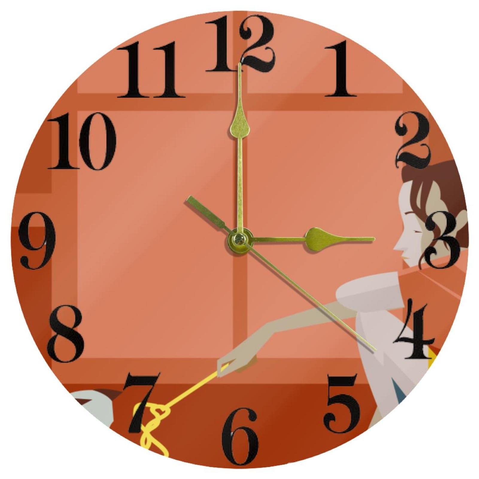 Horloge murale chat et fille silencieuse pour cuisine et bureau