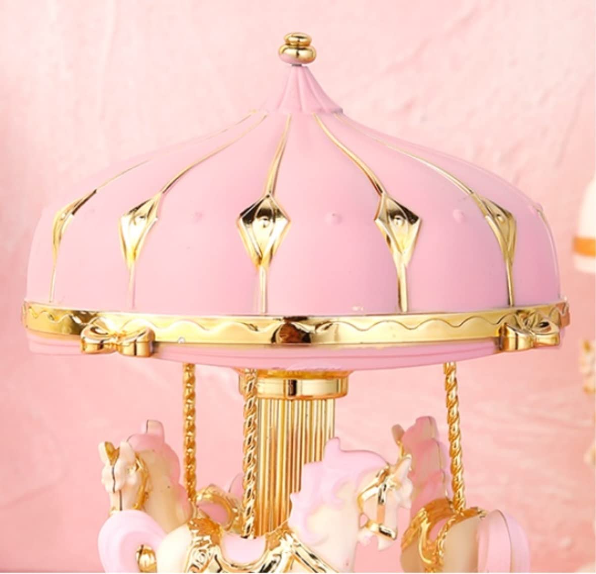 Carillon Scatola Musicale Carillon Rotondo A Giostra in Plastica Creativa, Luminoso, di Lusso, da Sogno, A 3 Carillon di Compleanno Carillon Regalo di(Pink)