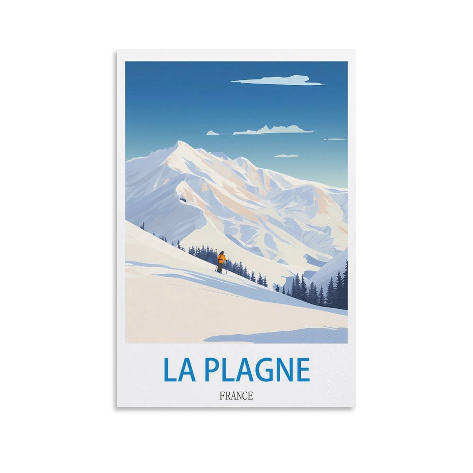 HeyBox La Plagne France Vintage Travel Poster Ski 12x18inch(30x45cm) Canvas Prints Wall Art Paintings for Home Office Living Room Decor