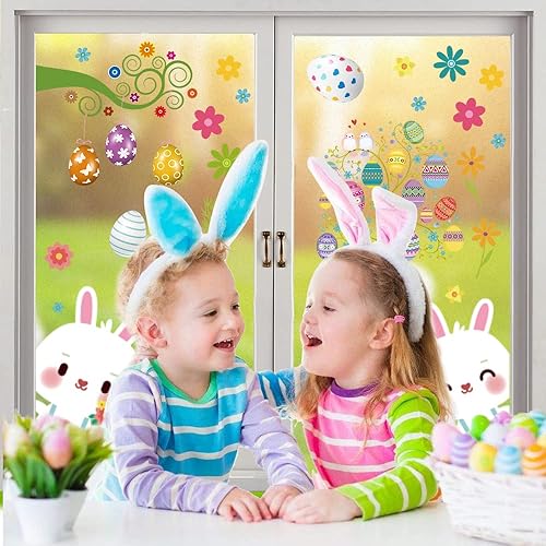 Miniatura 4 de 97 calcomanías de ventana para niños, 9 hojas, calcomanías de conejo de huevo, calcomanías de ventana para el hogar, oficina, suministros de
