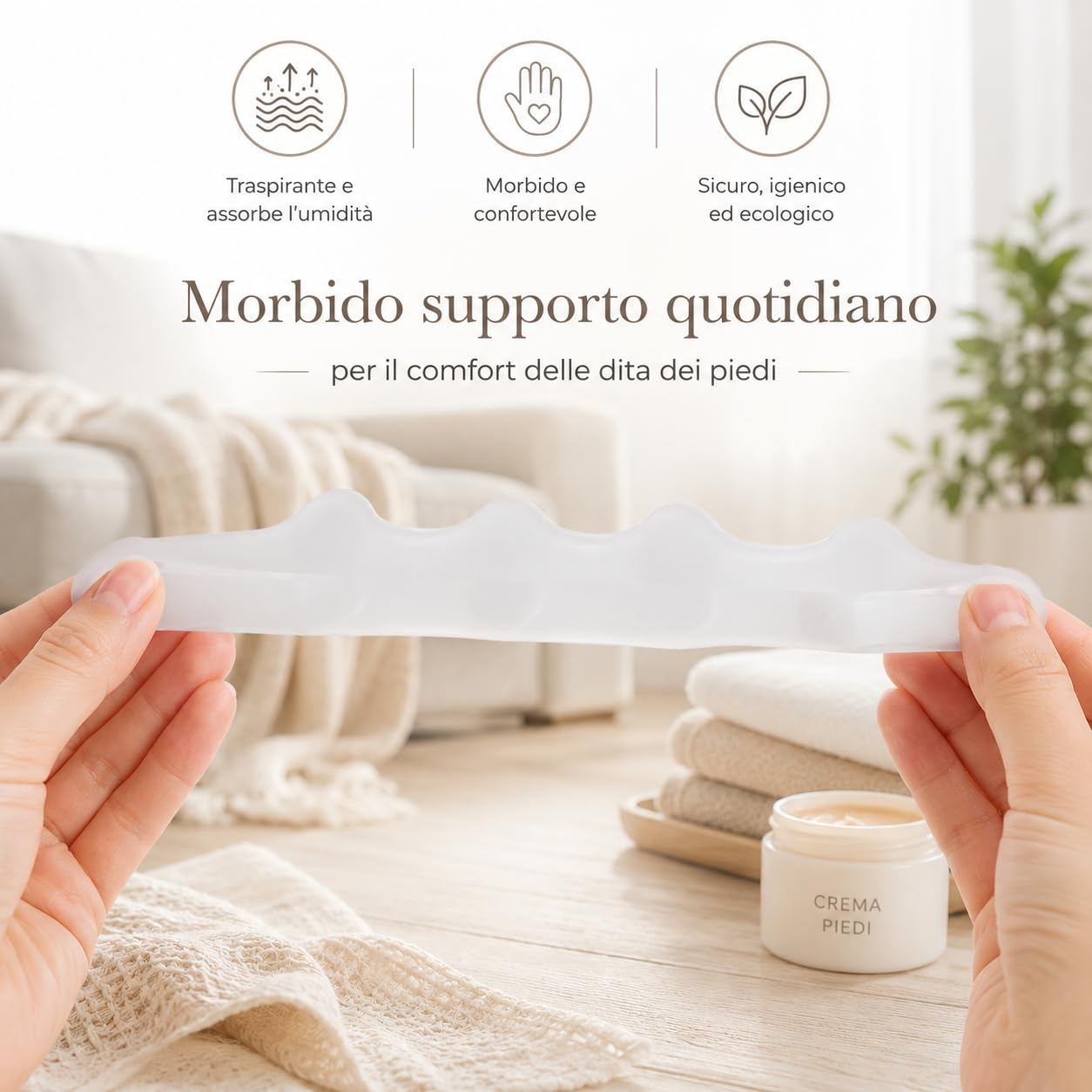 Distanfix Alluce Valgo Correttore Dita Piedi con Design a Cinque Fori Morbido Silicone per Comfort Camminata Yoga e Riposo (Bianco)