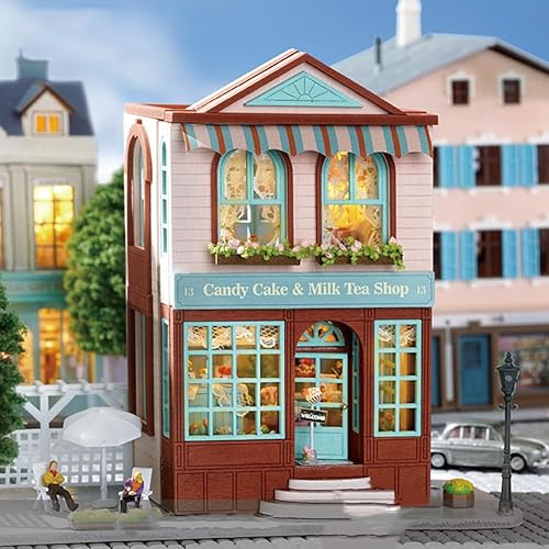 Miniatura 10 de Kit de muebles de madera en miniatura para casa de muñecas, mini casa de muñecas hecha a mano con LED, escala 124, juguetes creativos de madera para