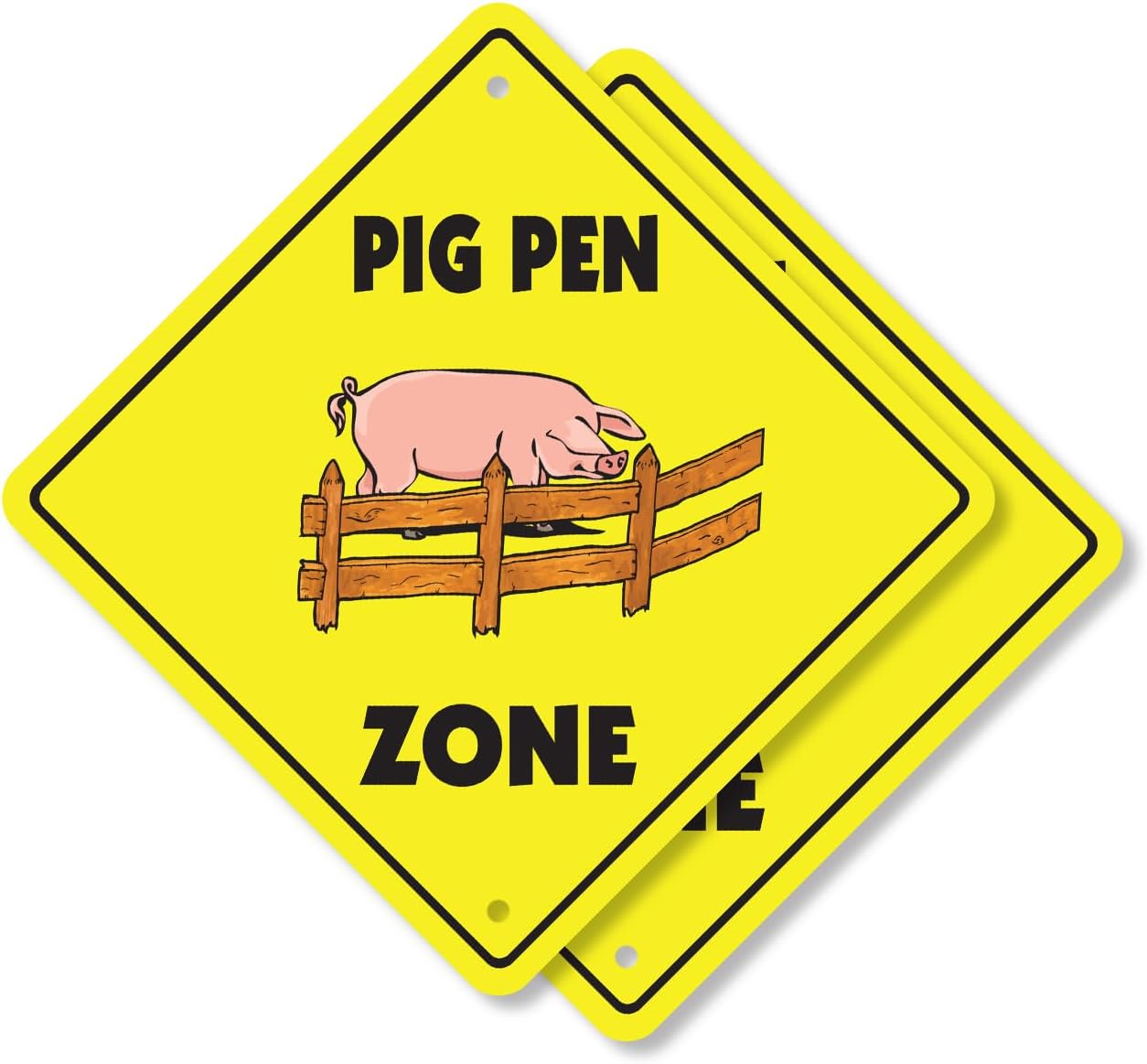 Pig Pen (2 Pack) Plastic Street Sign - 6 Inch X 18 Inch Gift Farm Animal Rustic Decor Barnyard Fun Nature Companion Cute Mud Outdoors