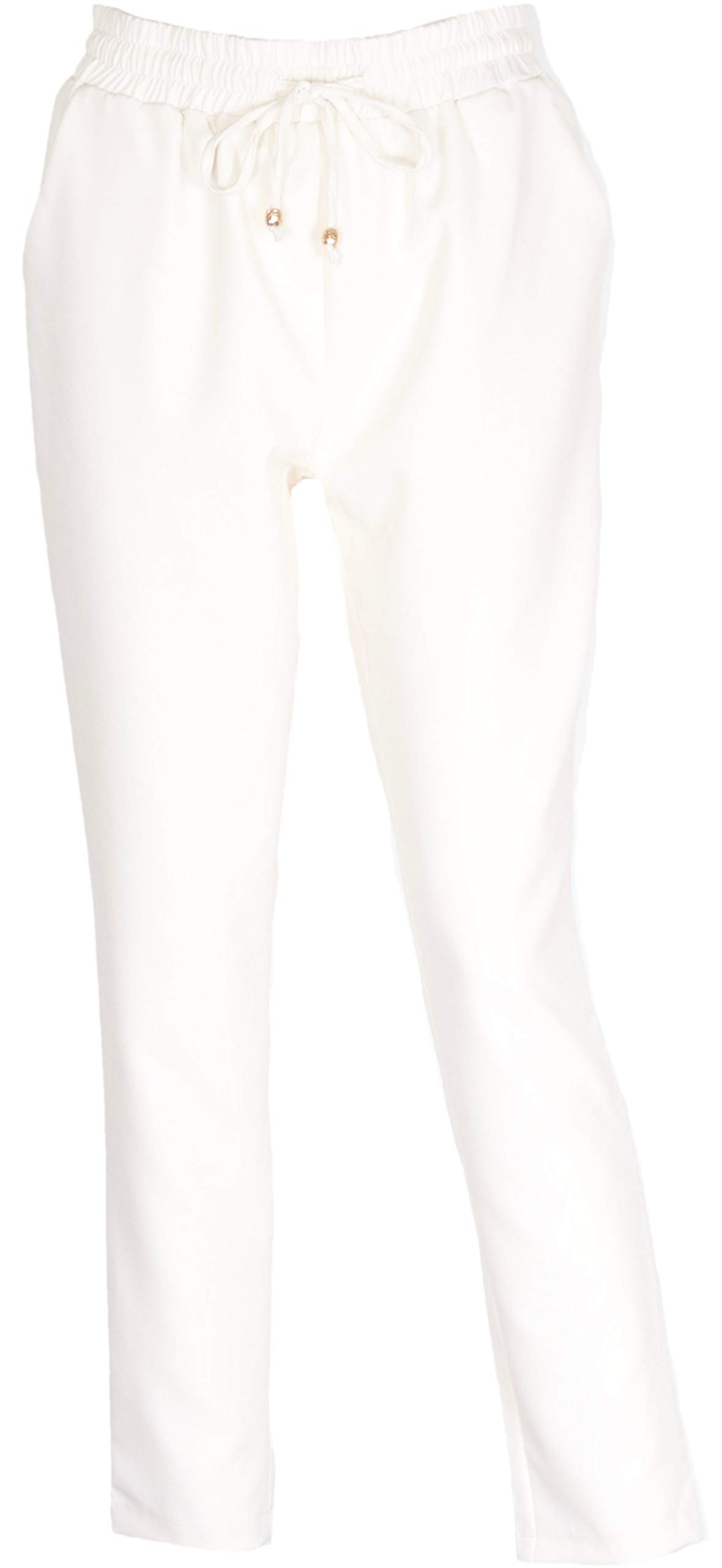 3 Colors Womens Pull-on Loose Fit Pants Elastic Drawstring Waist Pockets Bootcut Straight Leg Work Casual Party Wear