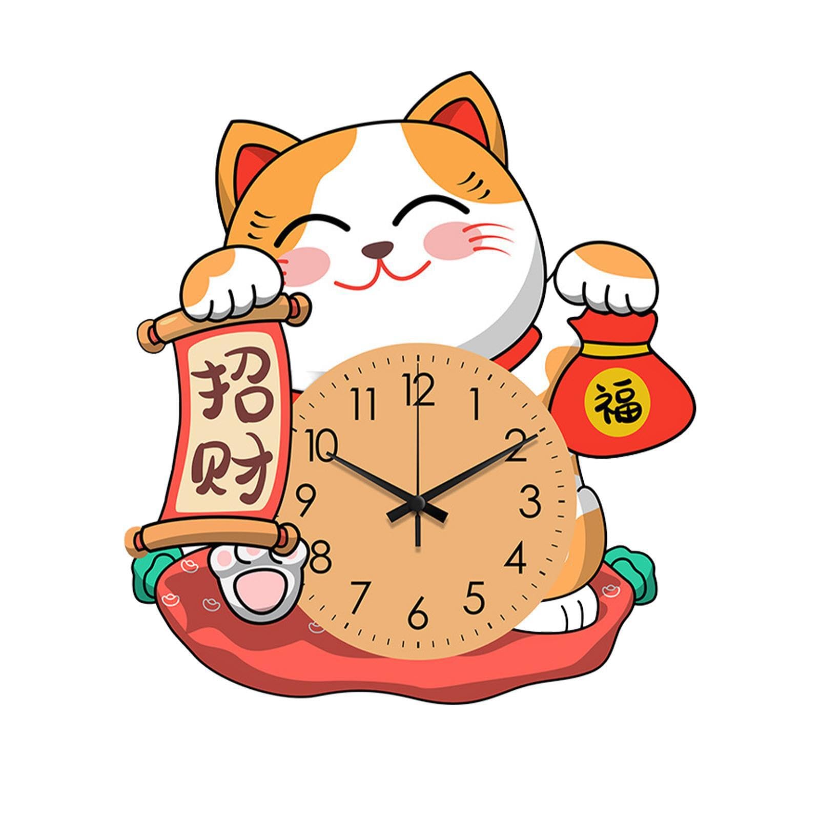 QIXCXAZ Lightweight Quiet Cat Clock Ensures Comfortable Living Environment Children Bedrooms Or Adult Spaces As Decorative Accent Lucky Cat Living Room, L