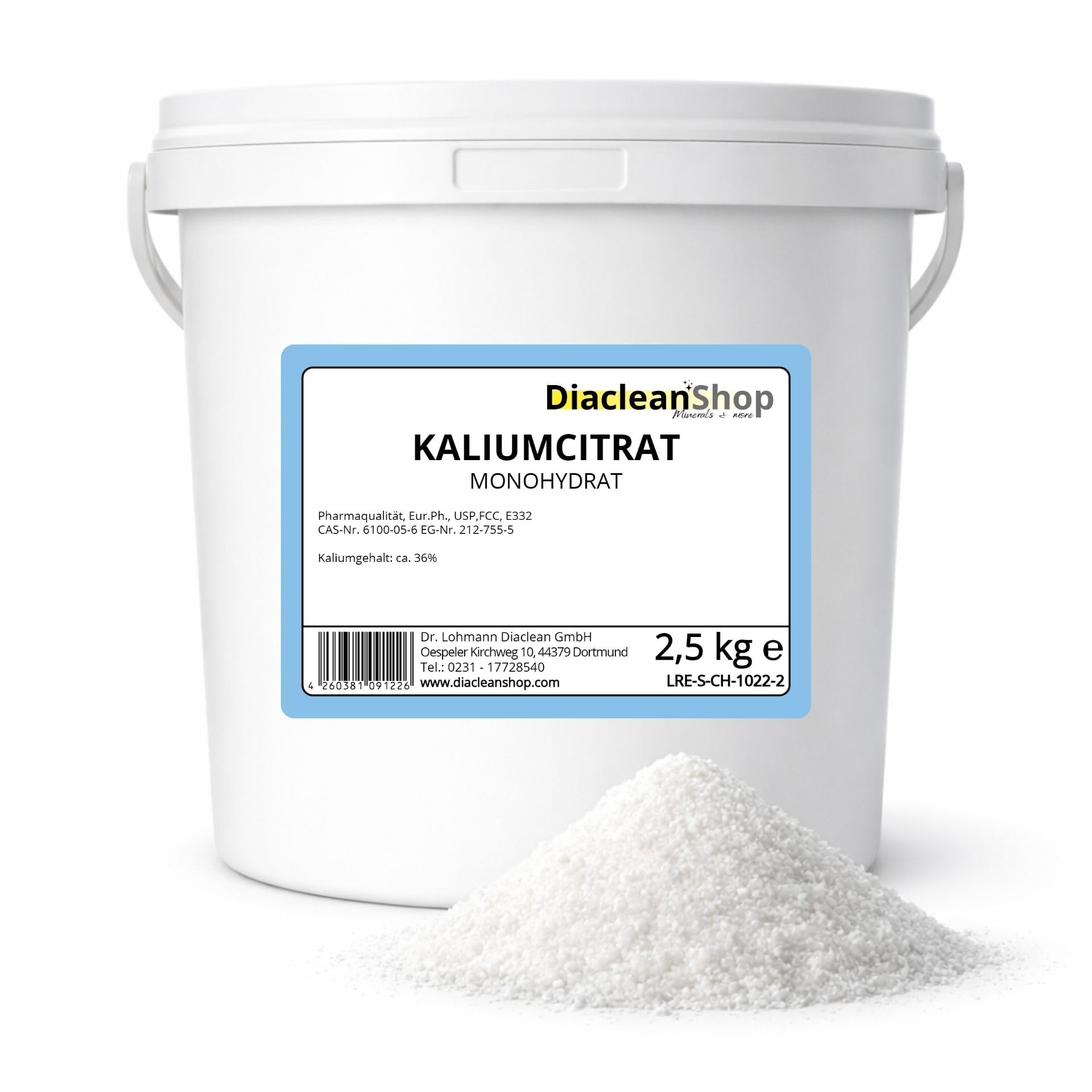 DIACLEANSHOP Kaliumcitrat Monohydrat Pulver 2,5kg Lebensmittelqualität E332 | Ideal als Säuerungsmittel Säureregulator Getränke Backen Lebensmittel
