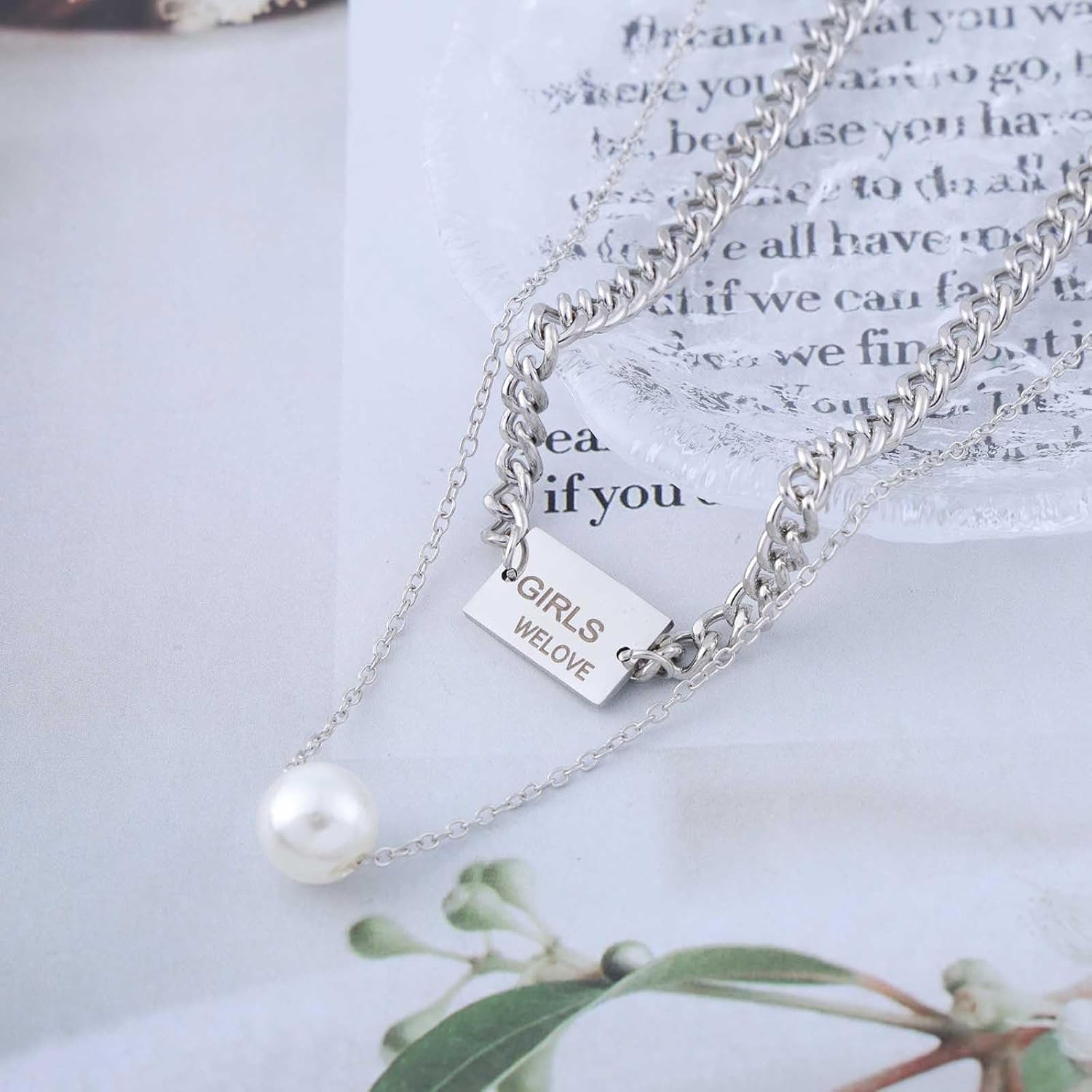 Boho Layered Square Choker Necklace Vintage Square Chunky Chain Necklace Silver Pearl Pendant Necklace Geometric Square Chain Necklace Jewelry for Women - Image 4