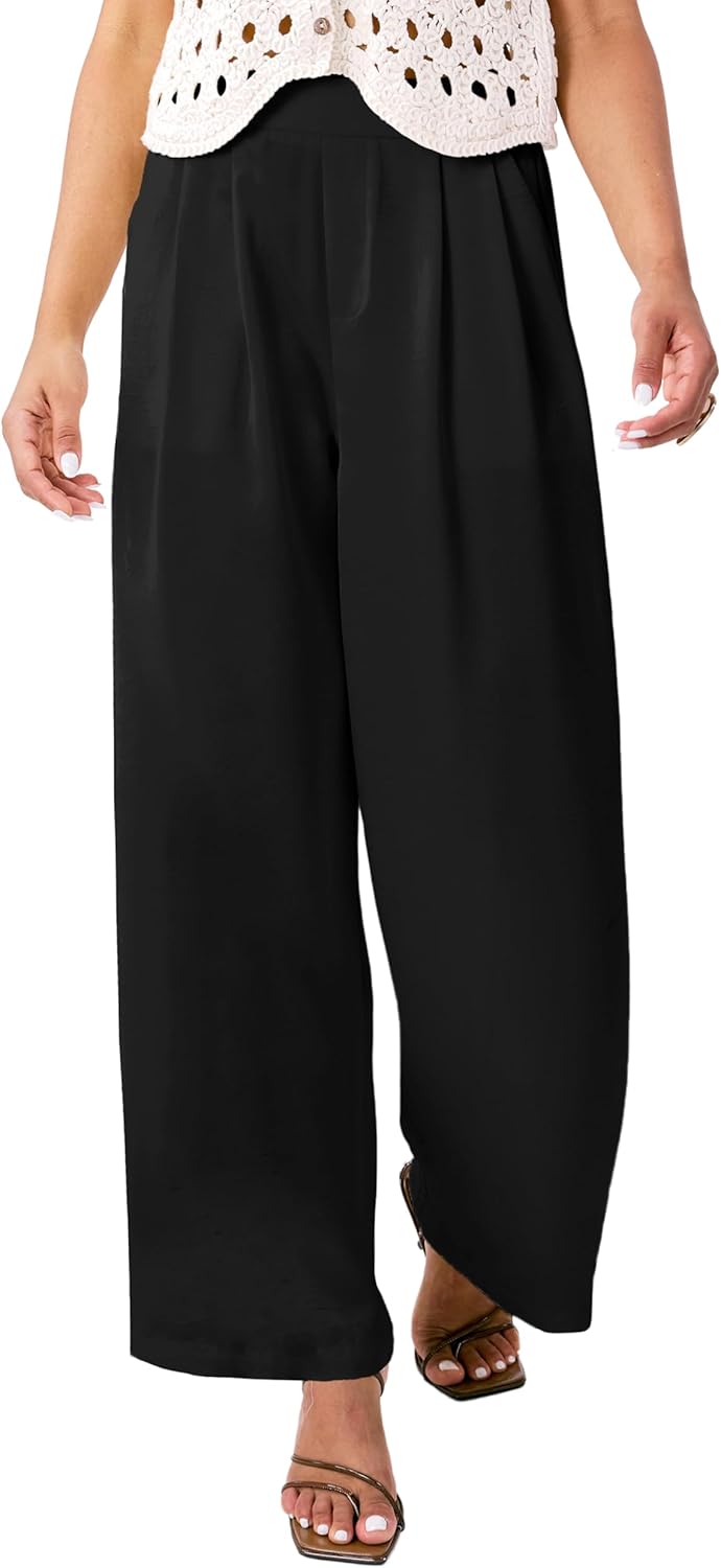 Satin Wide Leg Pants for Women, Women's High Waisted Dress Pants, Casual Palazzo Pants