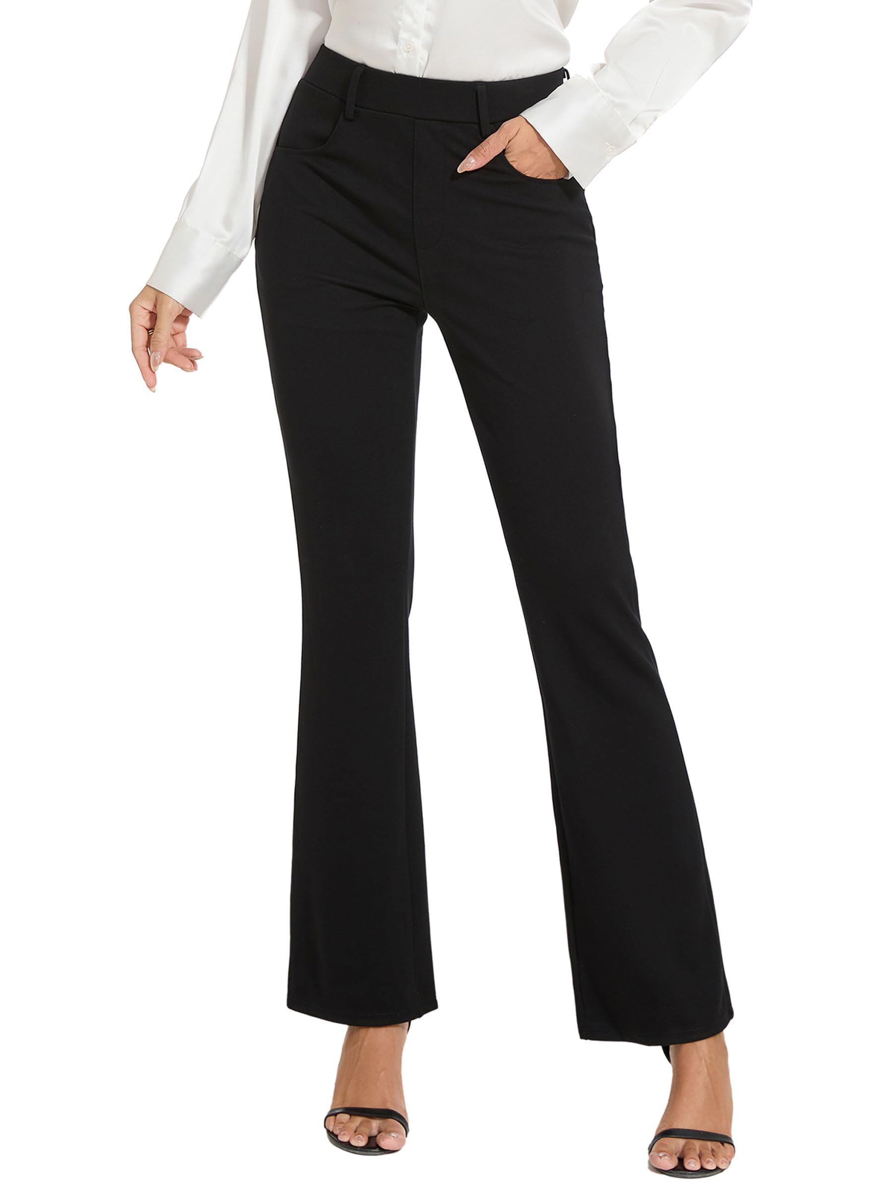 adorence Pantalones Vestir Mujer - Pantalones Negros Mujer Bootcut Elegante para Oficina y Negocios, Elásticos con 4 Bolsillos 73cm/78cm