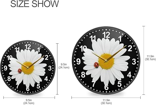 Miniatura 2 de ALAZA Reloj de pared con diseño de mariquita y margarita, funciona con pilas, silencioso, sin tictac, para decoración de sala de estar, 12 pulgadas