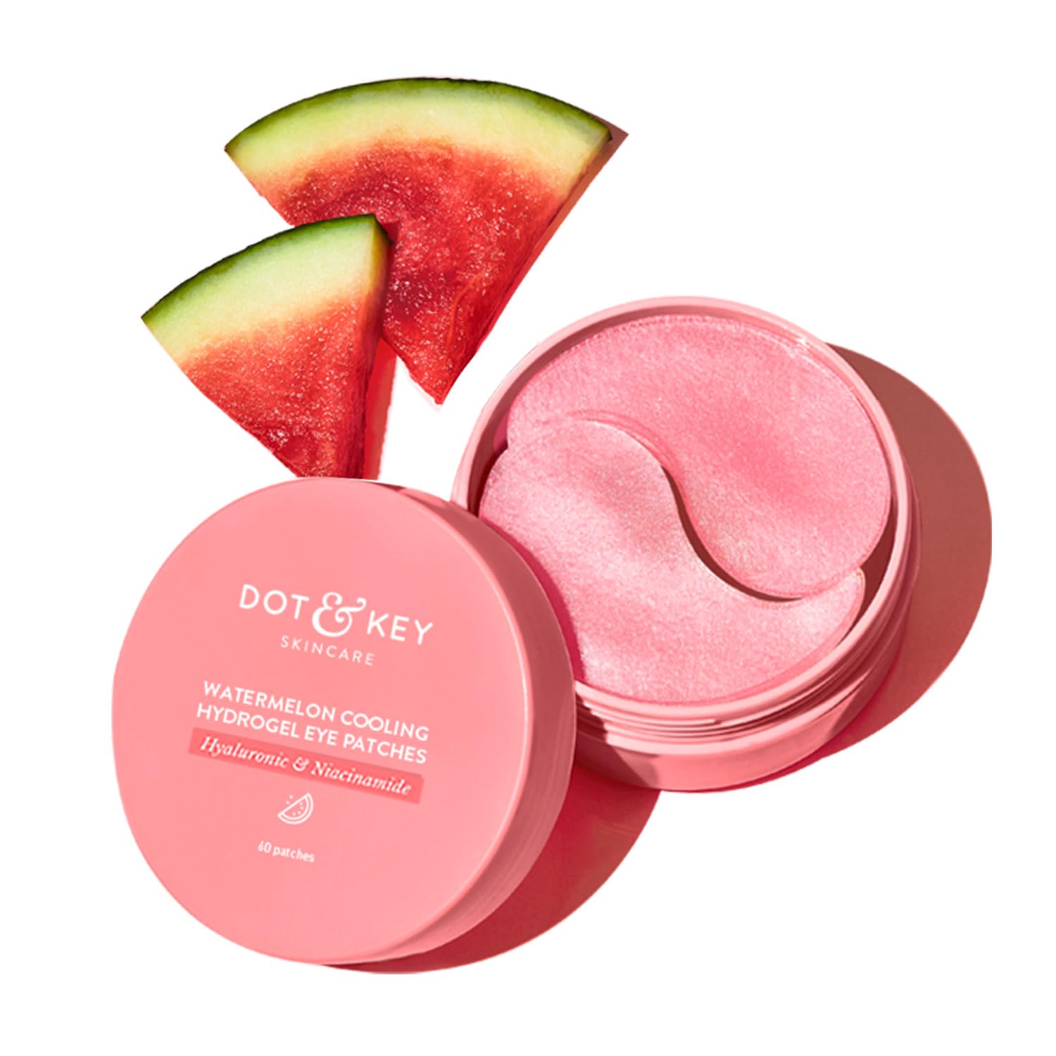 Dot & Key Watermelon Cooling Hydrogel Eye Patches | With Hyaluronic & Niacinamide | Under Eye Patches For Dark Circles & Puffiness Reduction | Instantly Hydrates, Cools & De-Puffs | 60 Patches, Pink