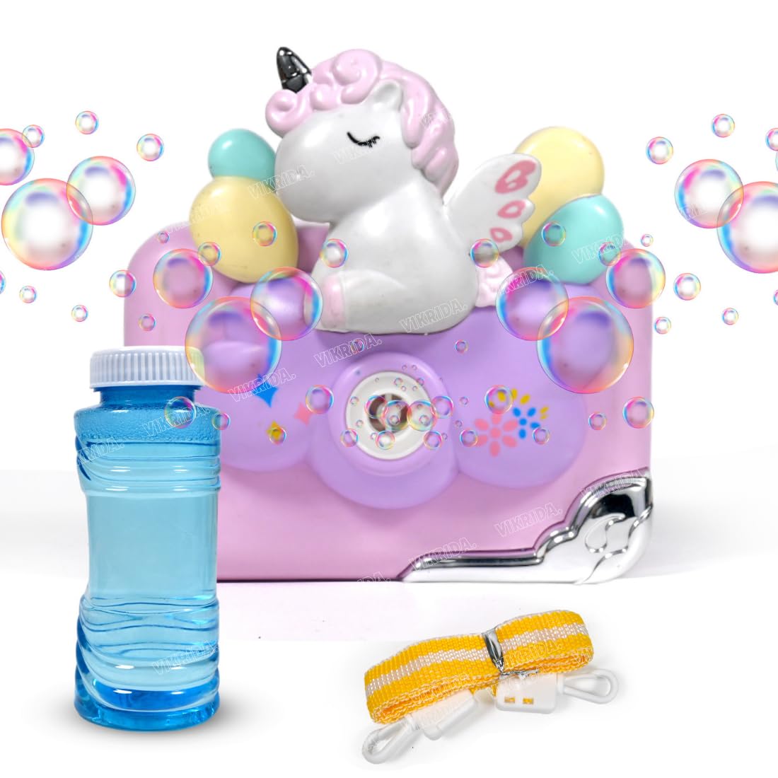 VikriDA Unicorn Camera-Shaped Bubble Machine with Neck Strap and 1 Bottle of Bubble Solution - Music and LED Lights - Ideal for Indoor, Outdoor, and Party Celebrations (B0CVV37YS8) Amazon Price History, Amazon Price Tracker