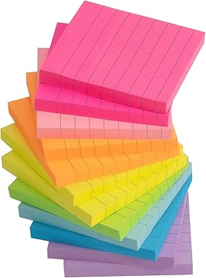 12 Pads Lined Sticky Notes 3x3 in, 80 Sheets/Pad, 8 Bright Colors Sticky Note Pads with Lines, 960 Sheets Colorful Self-Stick Notes Pad for Office School Supplies
