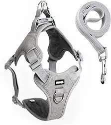 Coleira Peitoral Antipuxão Comfort com Guia de Passeio (M, Cinza)