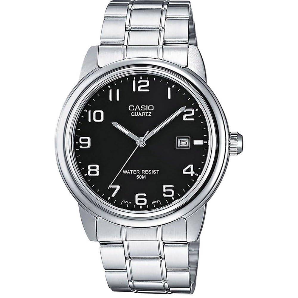 Casio Kollektion Herren Uhr Analog Quarz mit Edelstahlarmband MTP-1221A-1AVEG, Schwarz, único
