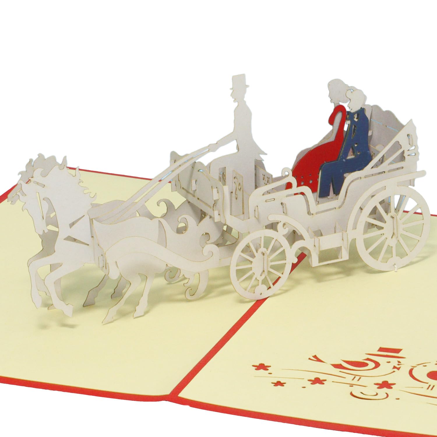 Lin 3D pop-up Wedding Card “Bride and Groom in the Coach”, Wedding Invitation Card, Wedding Congratulations Card