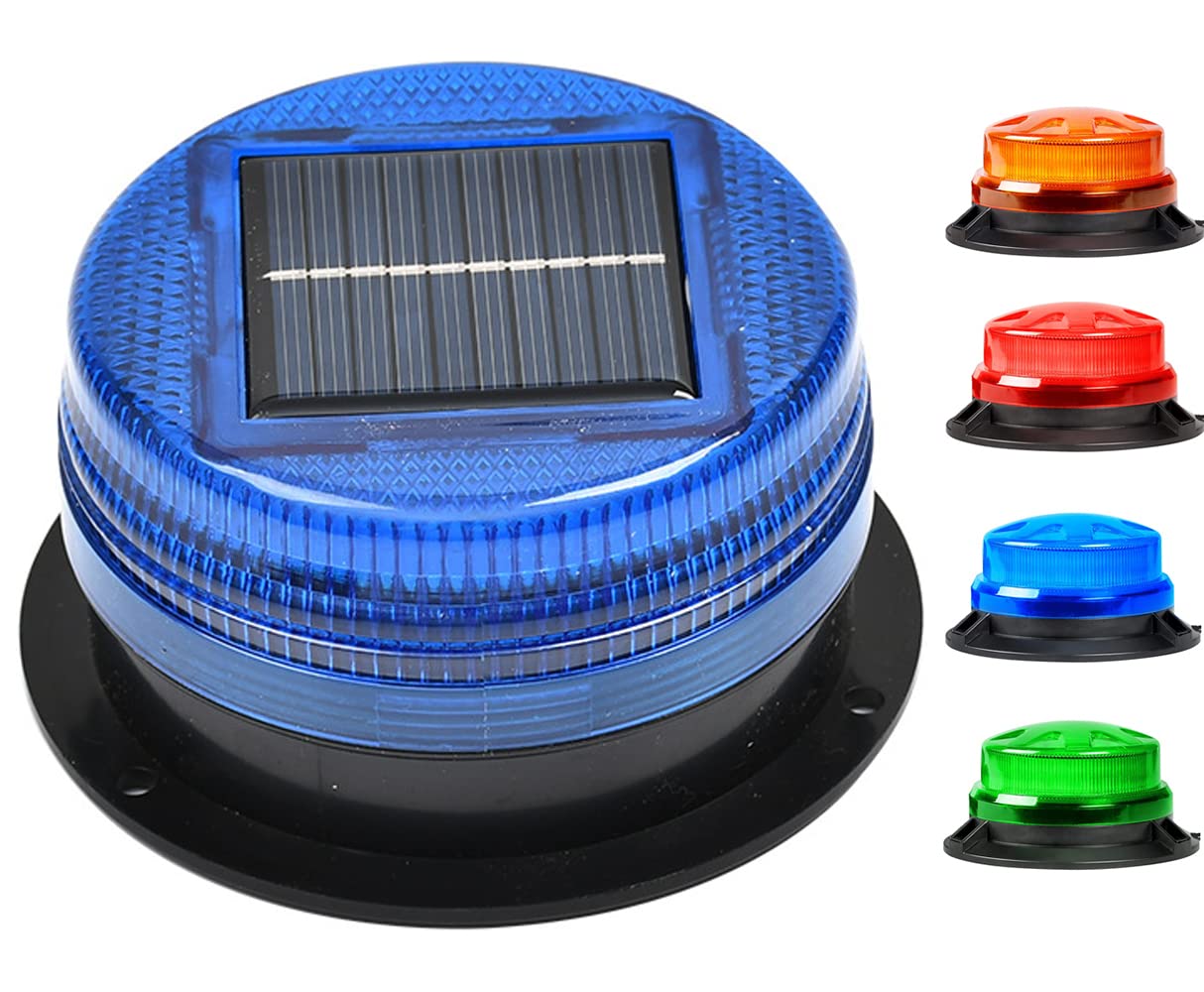 Luce stroboscopica a LED solare con luce stroboscopica di emergenza con base magnetica, luce lampeggiante di recupero impermeabile senza fili color ambra per auto, camion, trattori, SUV (Blue)