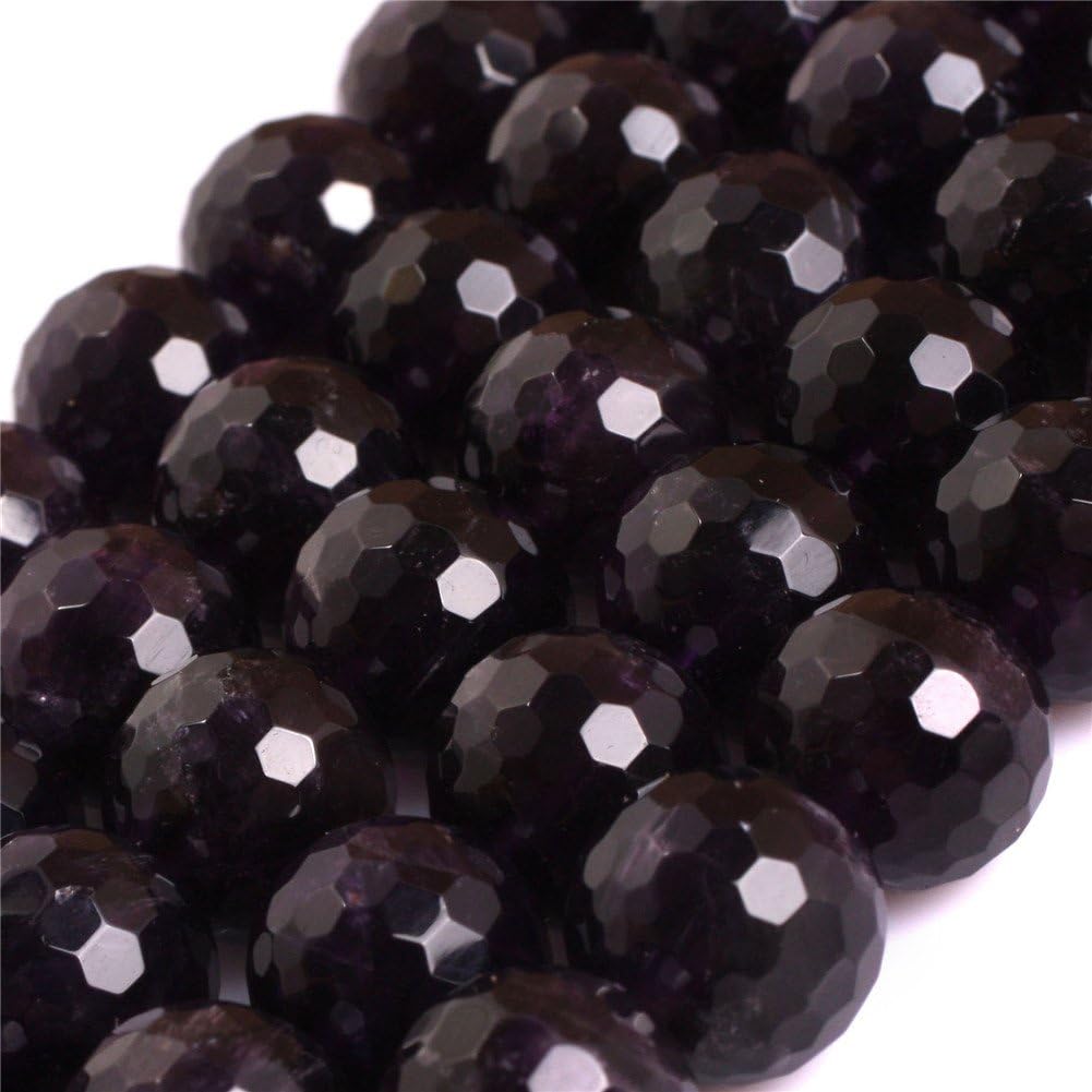 AAA Grade Natural Round Genuine Gemstone Semi Precious Stone Beads for Jewelry Making 15‘’ (Faceted Purple Amethyst/14MM)
