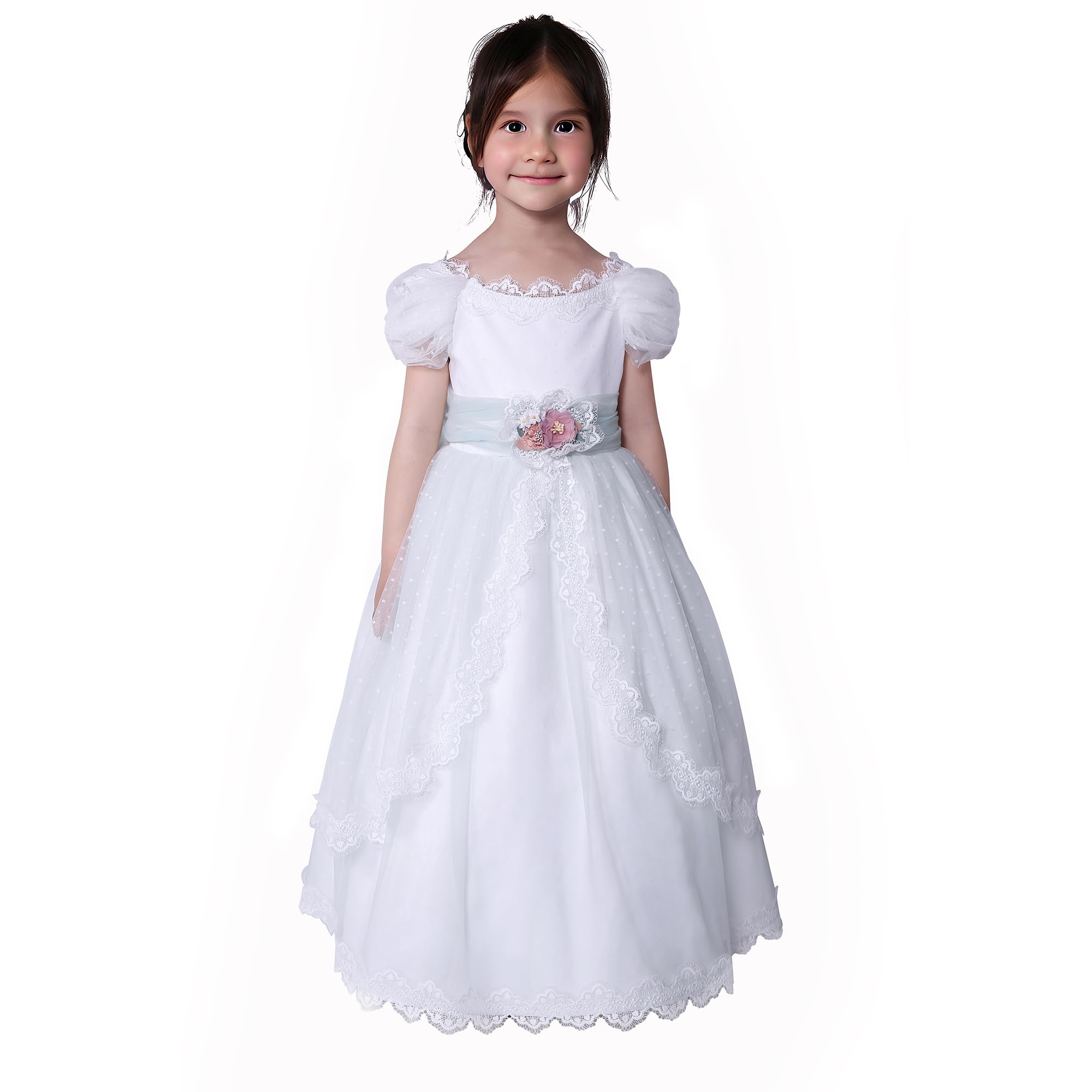 Niñas Primera Comunión Vestidos de Novia Juniors Niña Elegante Largo Blanco Ropa Tamaño 4 5 6 7 8 9 10 12 14