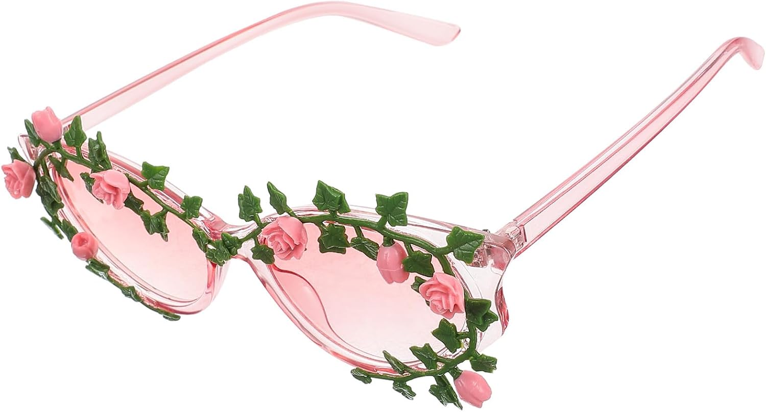 GLEAVI Flower Shaped Sunglasses for Women, Party Glasses, Trendy Novelty Beach and Festival Eyewear with Floral Decoration