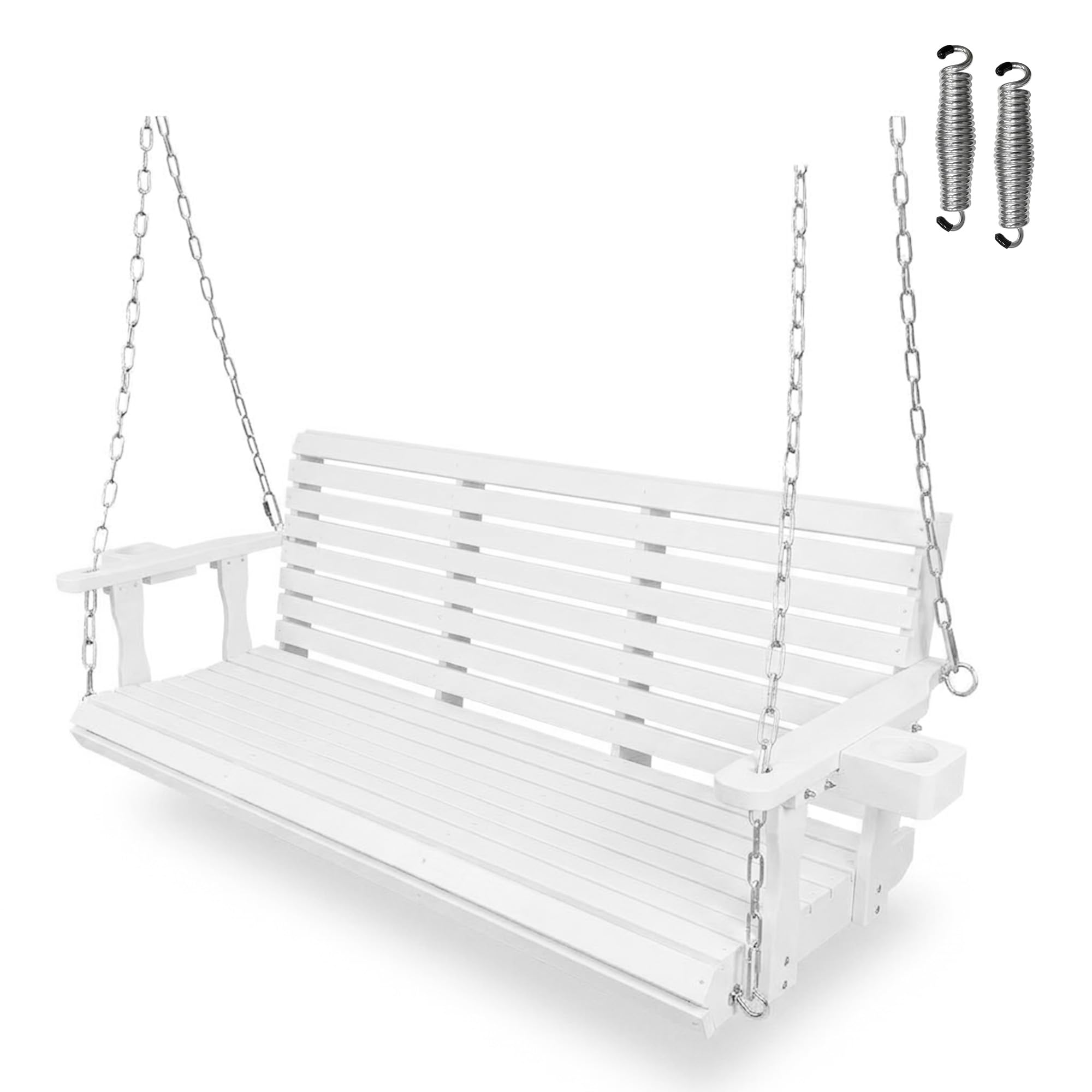 Fortune Candy Wooden Porch Swing, Pure White, 5.5 FT Extra Large