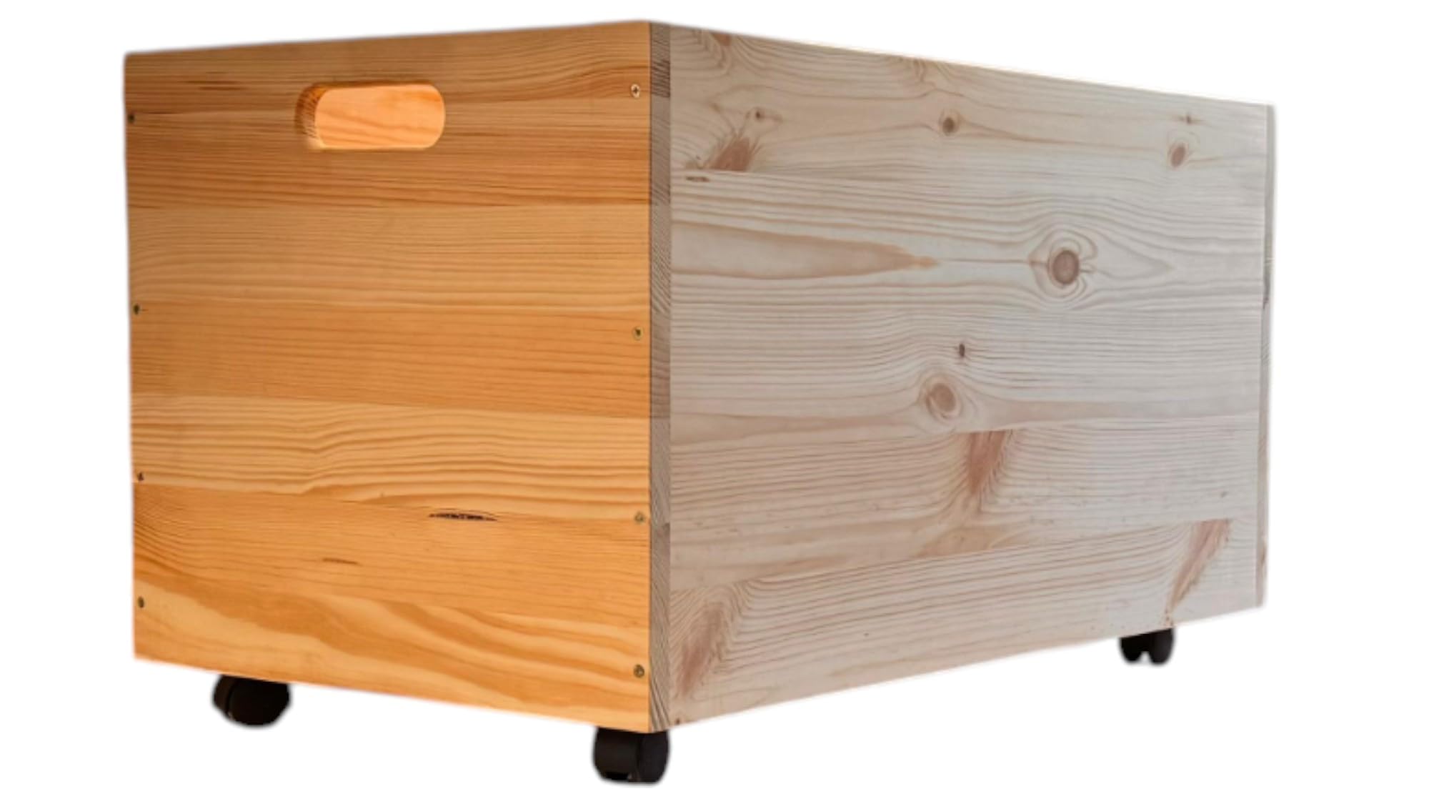 weeco Holz-Aufbewahrungstruhe mit Rollen, 73×45×40 cm, Kiefernholz, unbehandelt, Multifunktionale Lagerkiste für Kaminholz, Decken & Wohnaccessoires