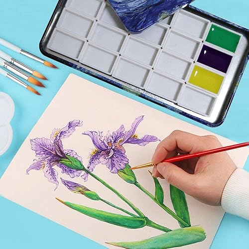 Miniatura 3 de FCLUB Vincent Van Gosh - Paleta de latas de acuarela con 20 bandejas completas con rayas magnéticas en la parte inferior, noche estrellada