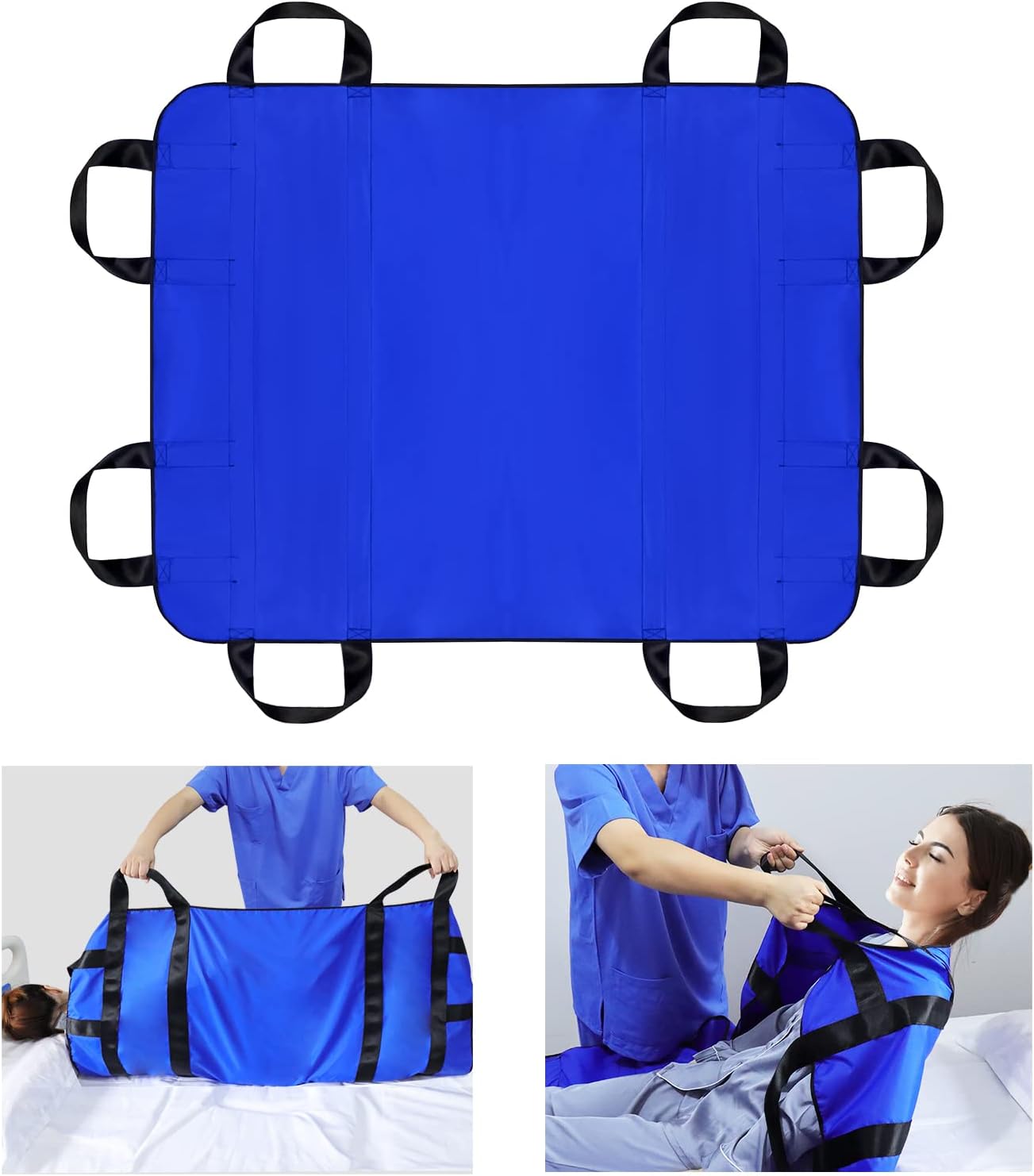 LOSCHEN Transfer Sheet ，Patient Transfer Board with Eight Handles,Suitable for Obese People,Elderly People and Patients who Need to be transferred(120 * 100cm（48 * 40inch, Blue)