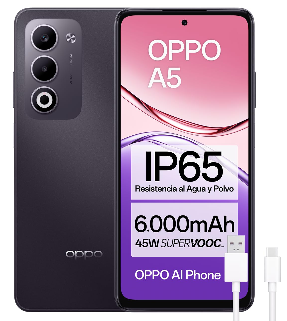 OPPO A5 - Smartphone Libre con IA, 6GB RAM + 128GB, Pantalla 6.67