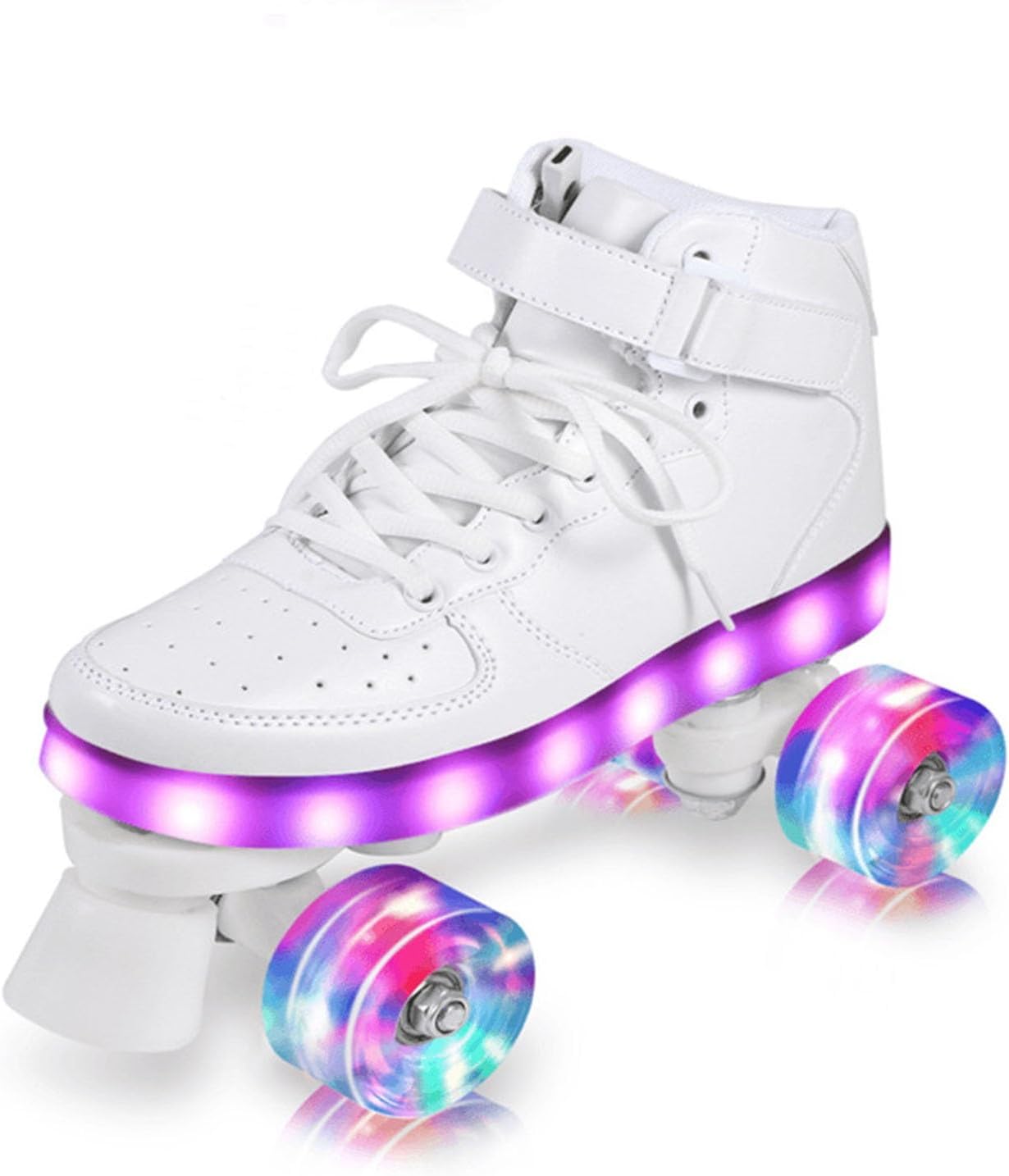 Roller Skates Women Adult Double Row Unisex Roller Blades Four Wheel Skating Outdoor Flash Pu Leather(White,9)