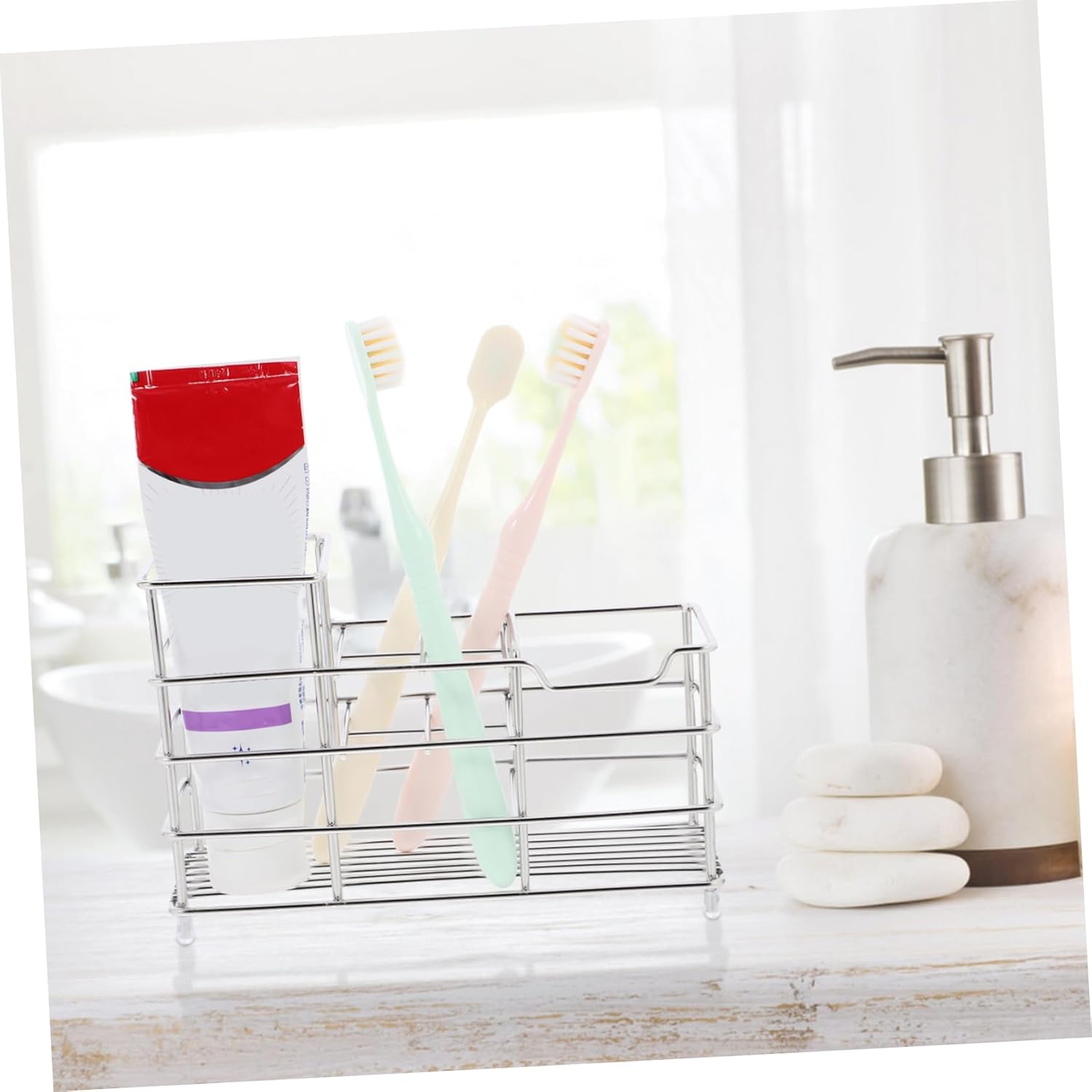 Garneck 3pcs Toothbrush Holder Multi-Functional Toothpaste Stand for Bathroom Organizer Storage Rack Countertop Friendly Suitable for Home Hotel Use