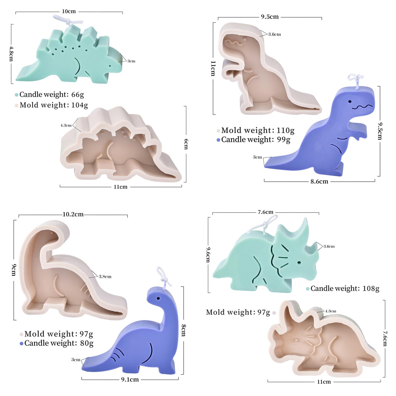 Stampo in silicone 3D per candele a forma di dinosauro, per sapone, giraffa, elefante, rana, gufo, Tyrannosaurus Rex