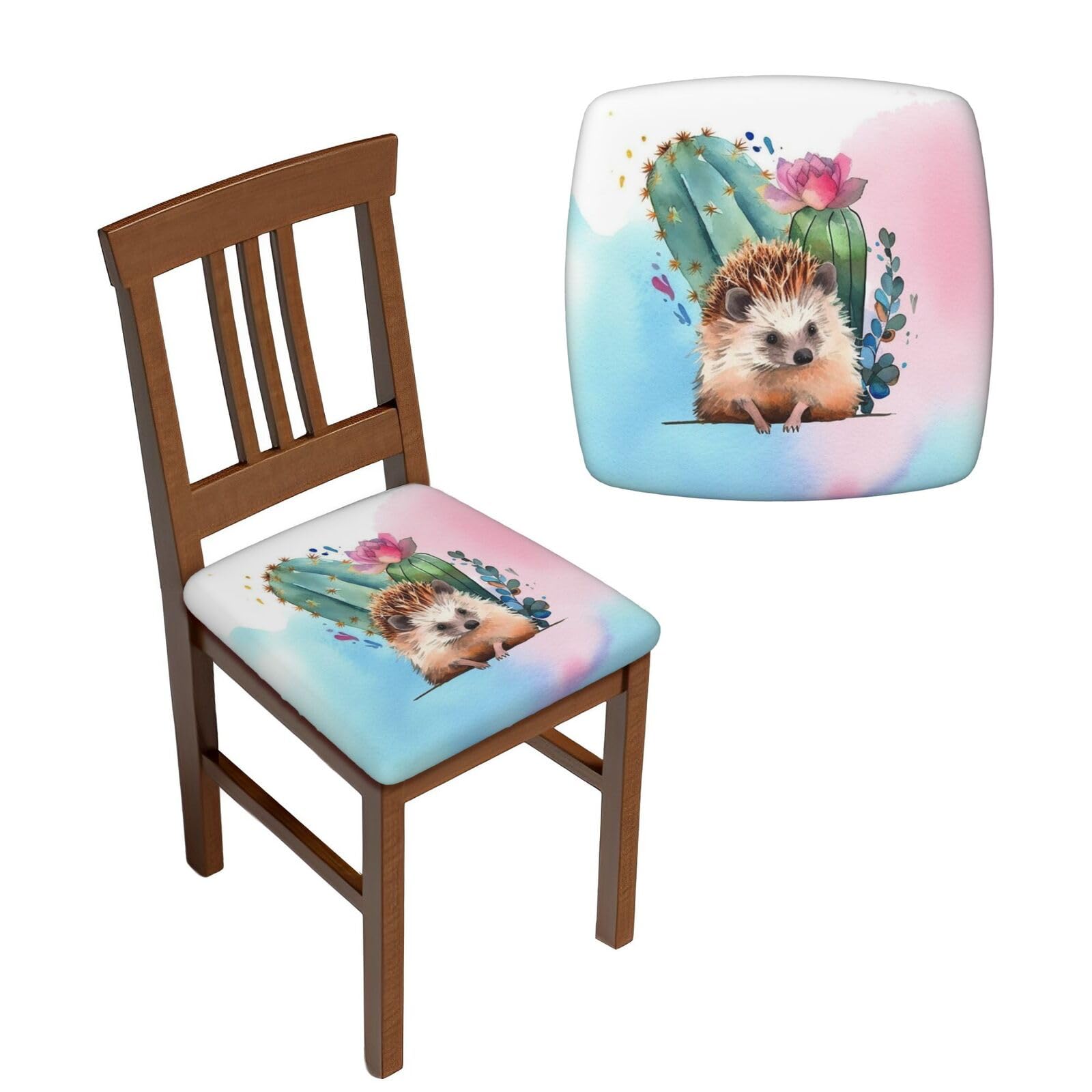 NONHAI 6PCS Dining Chair Seat Covers Set Watercolor Hedgehog Stretch Removable Chairs Covers Washable Seat Cushion Slipcovers Protector for Dining Room Kitchen Chairs