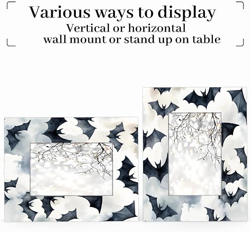 Miniatura 4 de Marco de fotos de madera de 5 x 7 pulgadas, diseño de murciélagos en acuarela, para colgar en la pared, marco de fotos para colgar en la pared,
