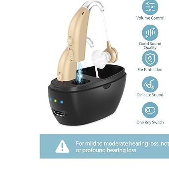 Hearing Aids for Seniors for Daily Use,Rechargeable Hearing Amplifier with Noise Cancelling,Adjustable Volume Control,One Pair Hearing Aid with Charging Box(Black)