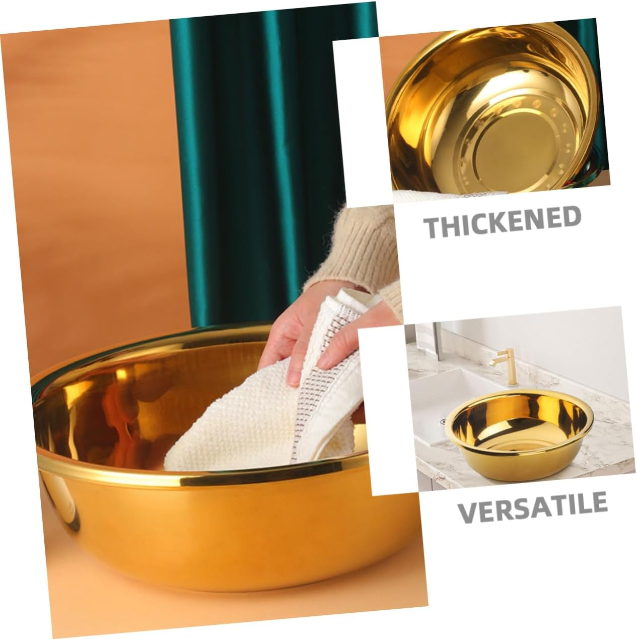 Stainless Steel Salad Bowl Large Kitchen Basin for Vegetable Cleaner Fruit Mixing Bowl