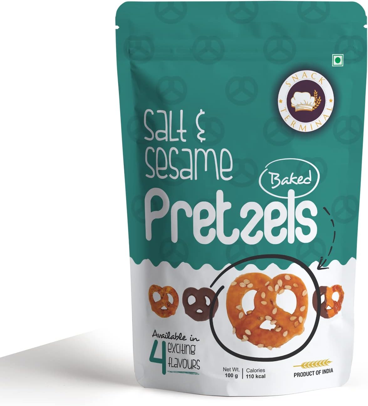 Snack Terminal Salt & Sesame Pretzels - 100 Gm | Gourmet Healthy Snacks | 100% Baked Ragi Treats | Perfect for Kids & Breakfast | International Delight