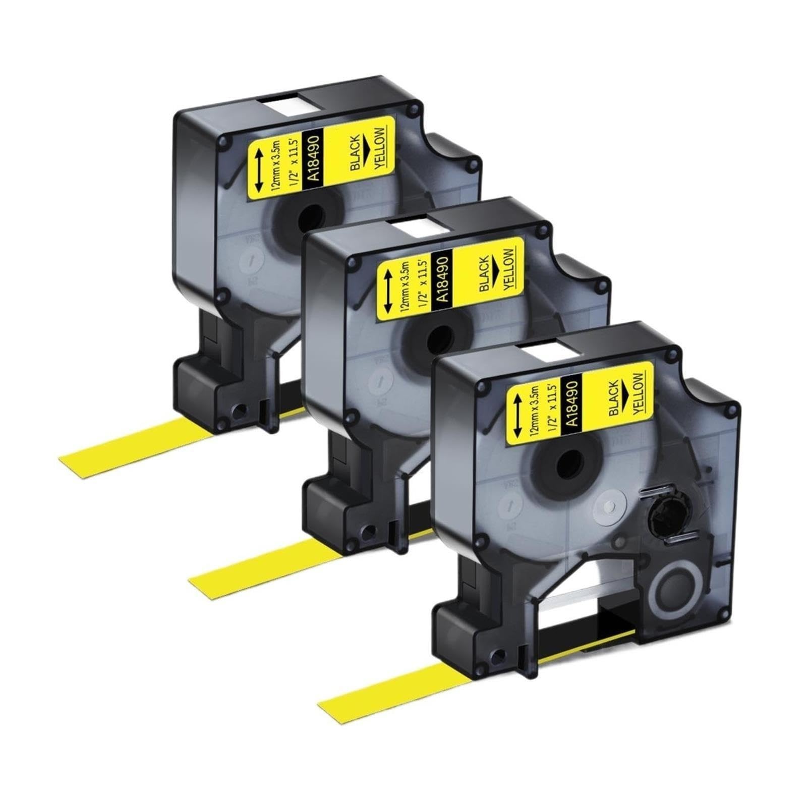 Ruban d'étiquettes industriel en nylon flexible, A18488 A18490(3PK Black on Yellow,19mm)