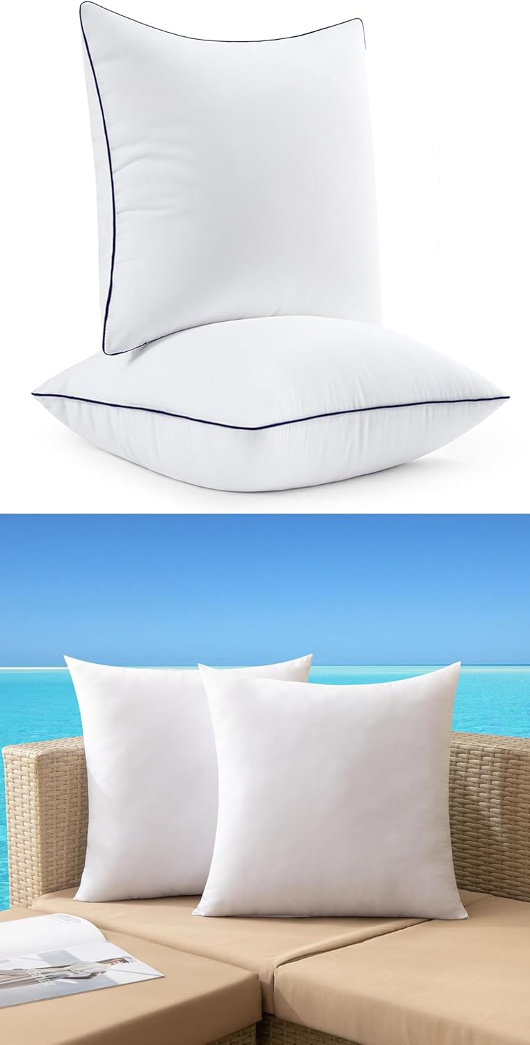 MIULEE 18x18 Pillow Inserts, Fluffy Down Alternative Filling Pack of 2 Ultra Soft Throw Pillows Bundle Outdoor Throw Pillows Water-Resistant Decorative Premium Square Pillow for Sofa Couch Bed