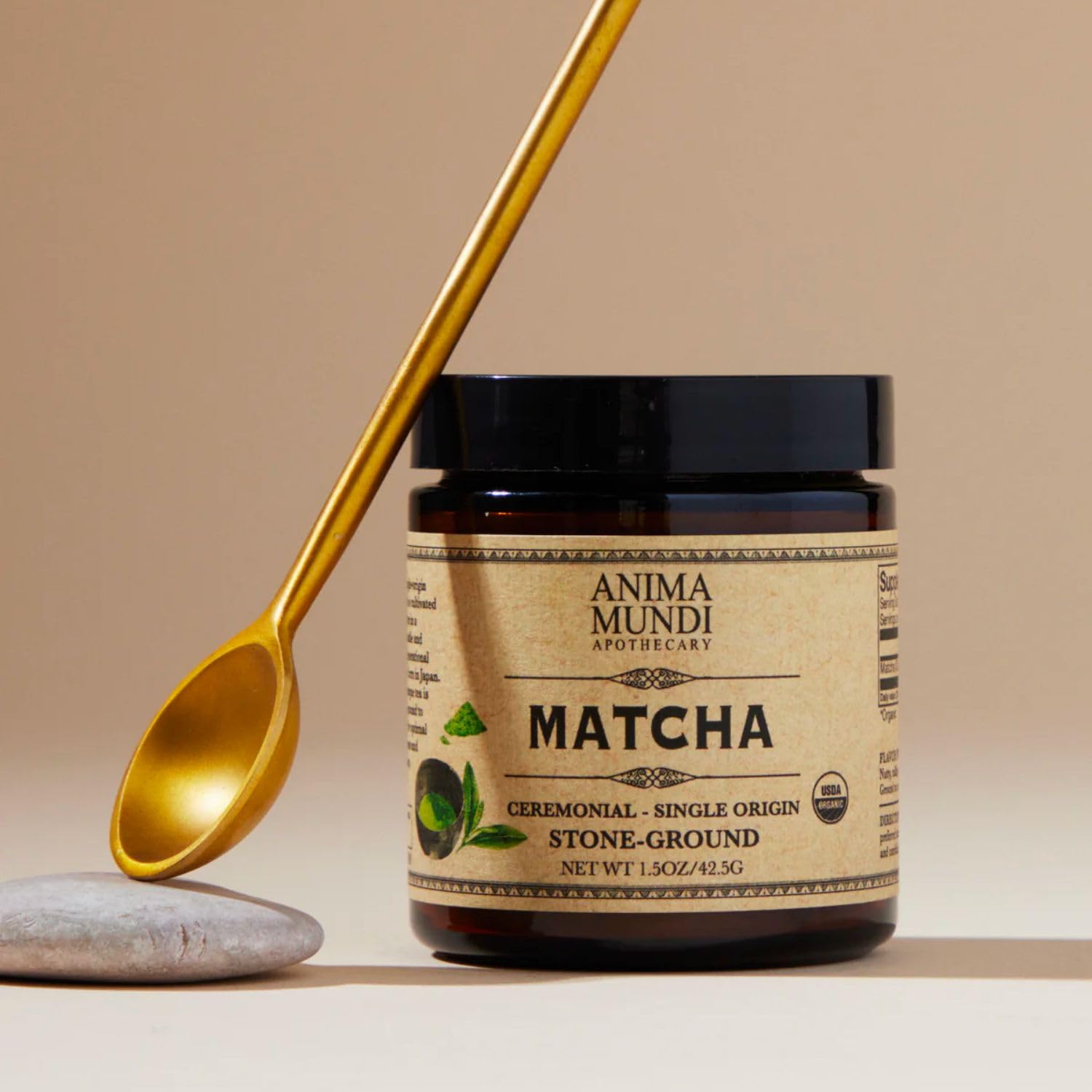 Anima Mundi Apothecary Matcha Powder - Japanese Single-Origin & Stone-Ground - Certified Organic, Ceremonial Grade Matcha - Small Batch Produced, Cultivated on Solar Powered Farm (1.5oz)